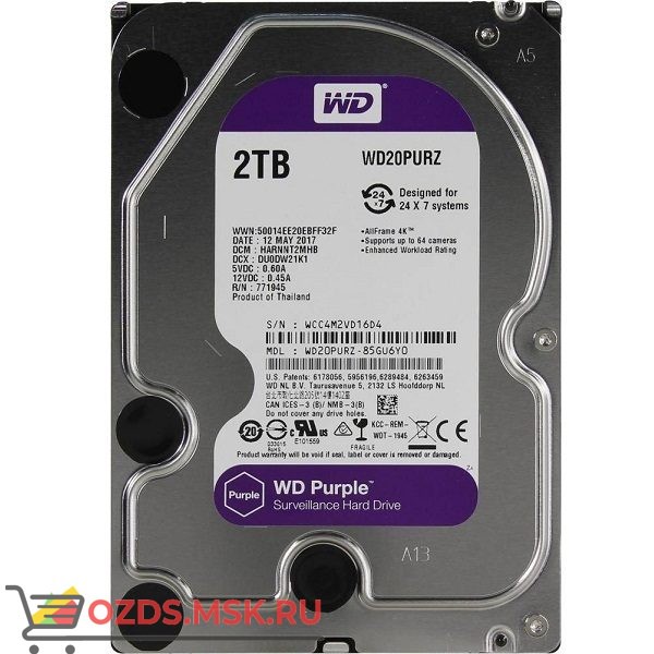 Western Digital WD20PURZ (purple) для видеорегистраторов 2 Tb 64 Mb SATA-III: Жесткий диск