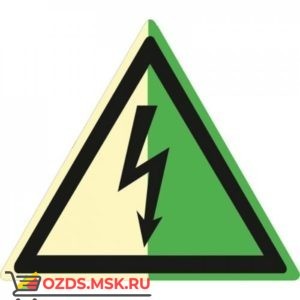 Знак W08 Опасность поражения электрическим током (Фотолюминесцентный Пластик 200 х 200) Т1